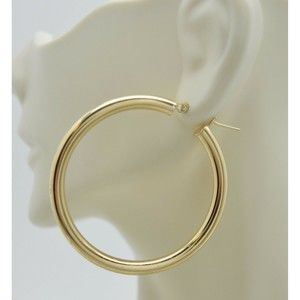 Real 10K Yellow Solid Gold Large Hoop Shiny Earrings 45mm x4mm 4.6gr